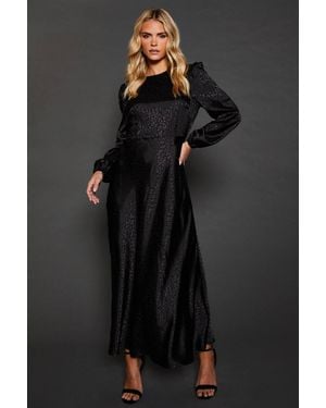 Dorothy Perkins Petite Satin Jacquard Empire Long Sleeve Midi Dress - Black