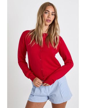Boohoo Super Soft Lightweight Knitted Crew Neck Cardigan - Red