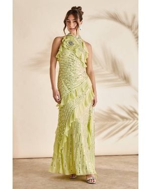 Coast Embellished Corsage Sequin Frill Maxi Dress - Yellow