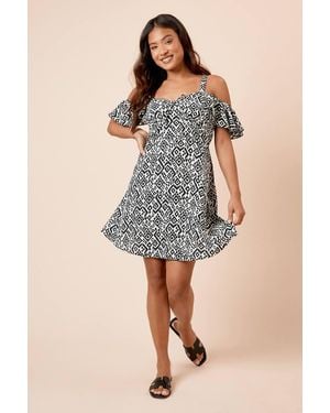 Dorothy Perkins Petite Mono Tie Front Cold Shoulder Mini Dress - Multicolor