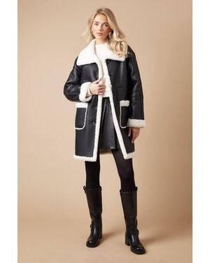 Oasis Pu Bonded Shearling Coat - Black