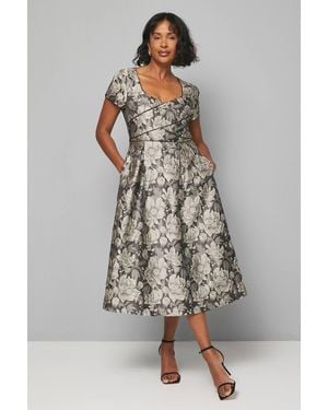 Wallis Jacquard Seam Detail Midi Dress - Gray