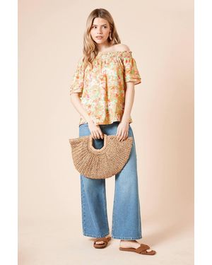 Dorothy Perkins Floral Bardot Double Frill Sleeve Top - Blue