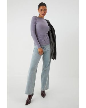 MissPap Modal Slash Neck Ruched Top - Blue