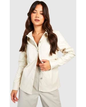 Boohoo Leather Look Denim Shacket - White