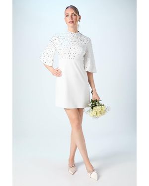 Coast Encrusted Gem Detail Batwing Bridal Mini Dress - White