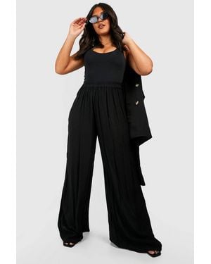 Boohoo Plus Wide Leg Cheesecloth Pants - Black