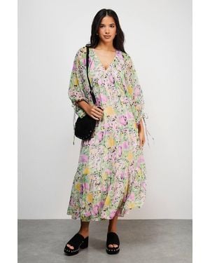 Warehouse Chiffon Batwing Midi Dress - Natural