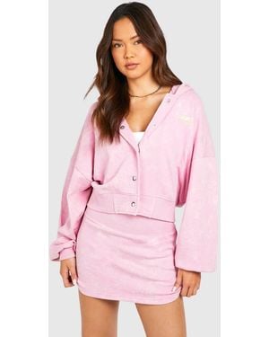 Boohoo Popper Detail Bomber Hoodie And Sweat Skirt Set - Pink
