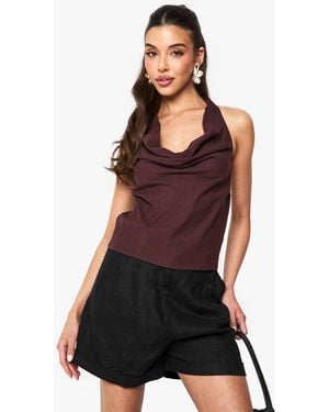 Boohoo Linen Look Cowl Neckline Halter Top - Purple