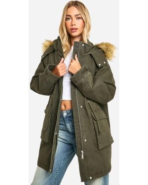 Boohoo Hooded Pocket Detail Parka - Green