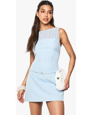 Boohoo Tailored Buckle Detail Square Neck Skater Dress - Blue