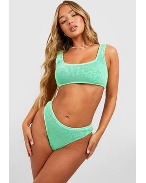 Boohoo Premium Crinkle High Leg Bikini Brief - Green