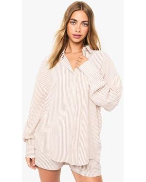 Boohoo Textured Stripe Relaxed Fit Shirt - White