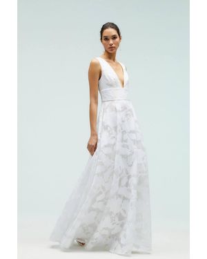 Coast Plunge V Full Skirted Jacquard Dress - White