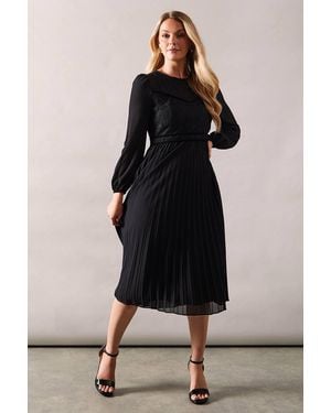 Wallis Petite Occasion Premium Lace Bodice Pleated Midi Dress - Black