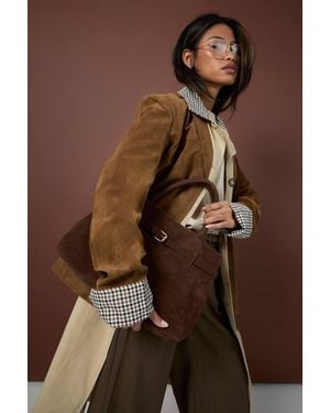 Boohoo Vintage Look Faux Suede Oversized Blazer - Brown