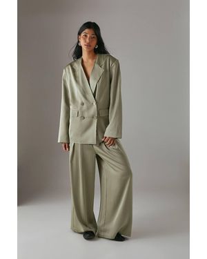 Warehouse Raw Edge Relaxed Satin Blazer - Green