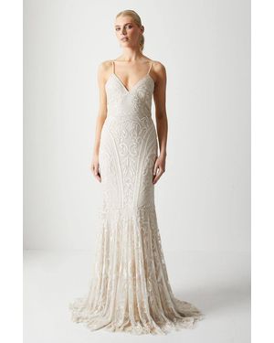 Coast Premium Placement Beadwork Strappy Fishtail Wedding Dress - White