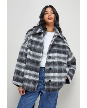 Warehouse Flannel Oversized Short Car Coat - Gray