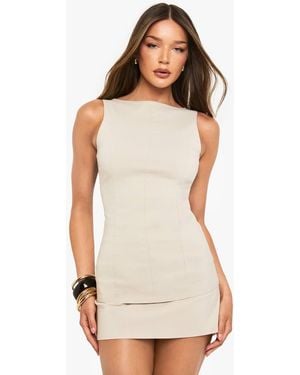 Boohoo Bengaline Longline Sleeveless Top With Tie Back - White