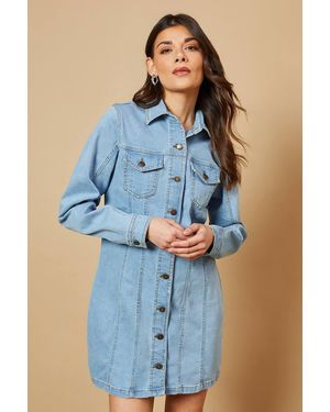 Oasis Long Sleeve Fitted Denim Mini Dress - Blue
