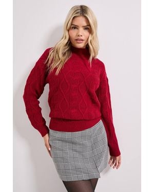 Dorothy Perkins Cranberry Twisted Cable Funnel Longline Sweater - Red