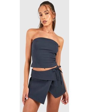 Boohoo Longline Bandeau & Asymmetric Mini Skirt - Blue