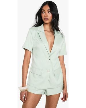 Boohoo Tailored Short Sleeve Structured Romper - White