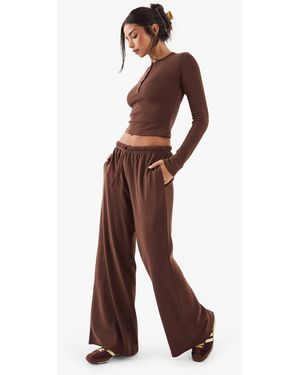 DSGN Studio Embroidered Rib Wide Leg Trouser - Brown