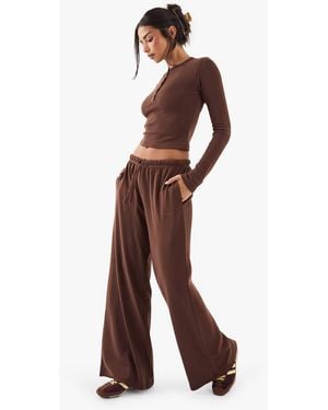 DSGN Studio Embroidered Rib Wide Leg Trouser - Brown