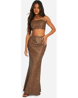 Boohoo Washed Faux Leather Maxi Skirt - Brown