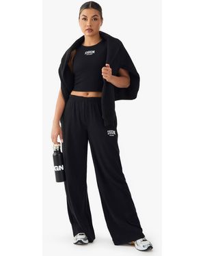 Boohoo Dsgn Studio Embroidered Rib Mid Waist Trouser - Black