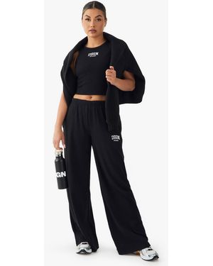 Boohoo Dsgn Studio Embroidered Rib Mid Waist Trouser - Black