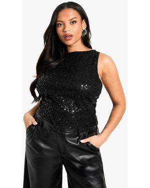 Boohoo Plus Sequin Beaded Racer Vest - Black