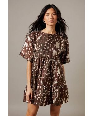 Warehouse Organza T Shirt Smock Mini Dress - Brown