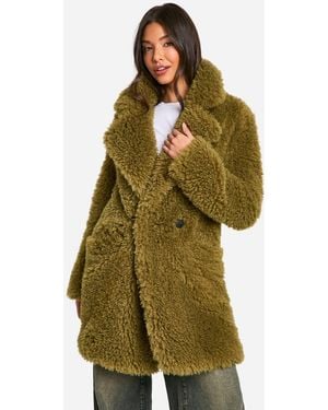 Boohoo Teddy Faux Fur Coat - Green