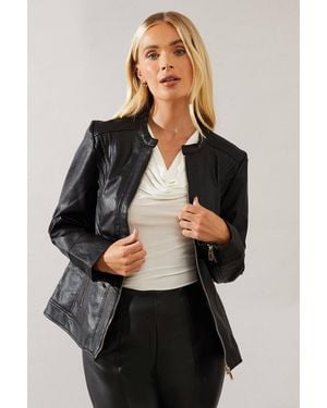 Wallis Petite Faux Leather Seam Detail Jacket - Black