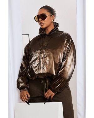 Boohoo Plus Oversized Biker Jacket - Brown