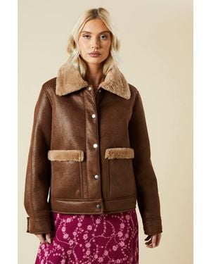 Dorothy Perkins Faux Fur Detail Aviator Jacket - Red