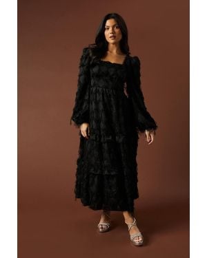 Oasis Burnout Chiffon Tie Detail Ruffle Tiered Midi Dress - Brown