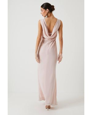Coast Shimmer Chiffon Cowl Back Bridesmaid Maxi Dress - Pink