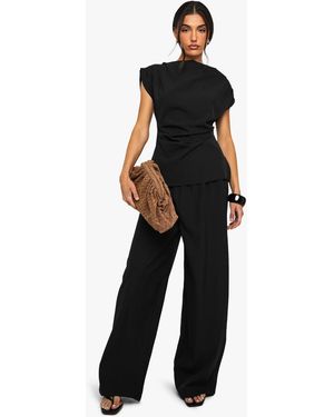 Boohoo Woven Elasticated Waist Straight Leg Trouser - Black