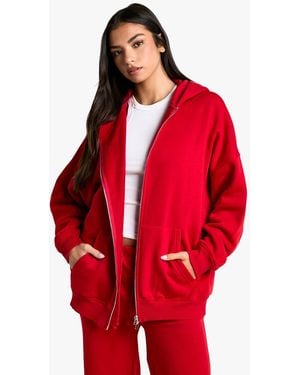 Boohoo Oversized Double Zip Through Hoodie - Red