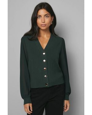 Wallis Chiffon Sleeve Button Front Cardigan - Green