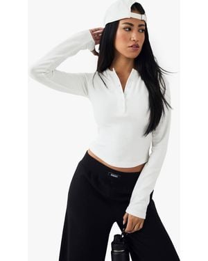 DSGN Studio Button Detail Embroidered Long Sleeve Top - White