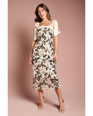 Coast Satin Trim Floral Sequin Column Midi Dress - Pink