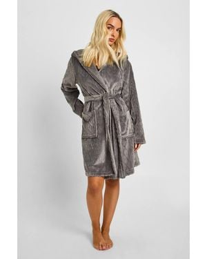 Boohoo Cable Knit Fleece Hooded Short Bathrobe/Robe - Gray