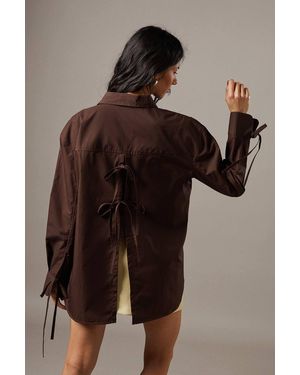 Warehouse Oversized Bow Back Shirt - Brown