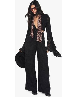 Boohoo Burnout Floral Wide Sleeve Jumpsuit - Black